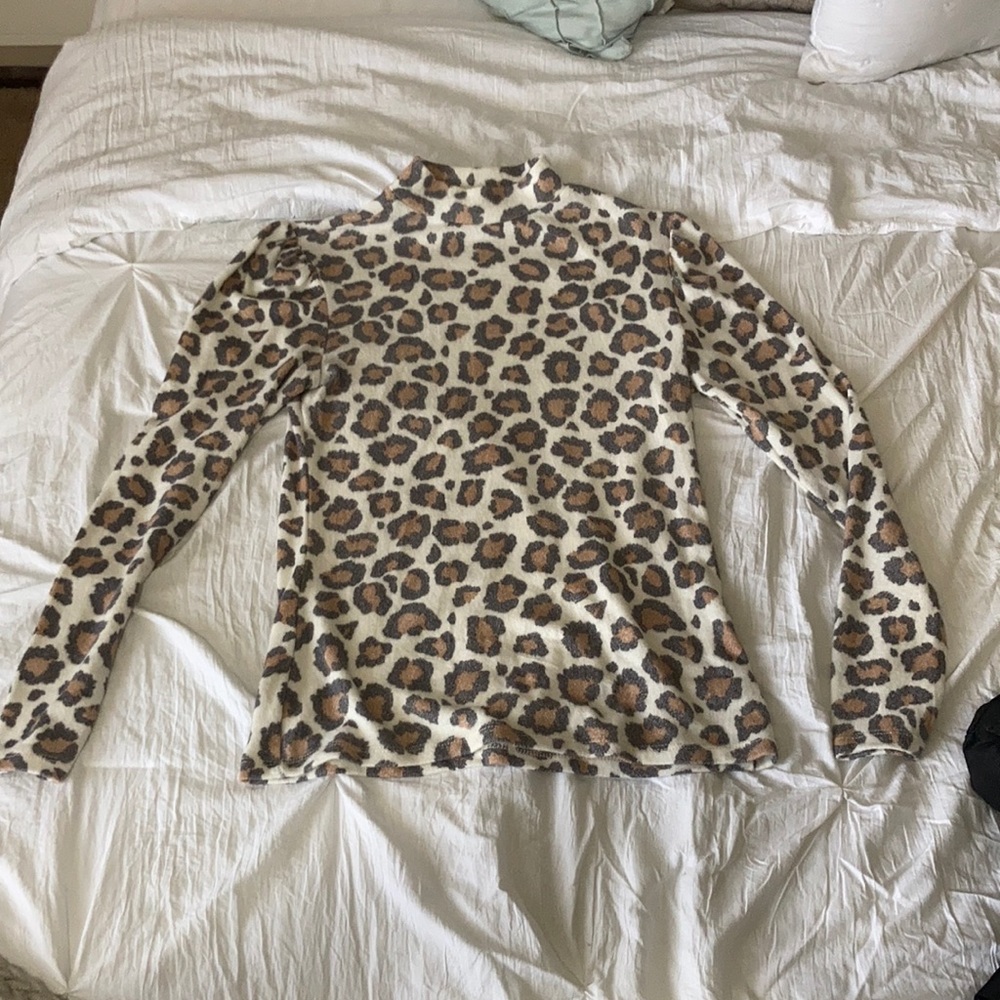 No frills Los Angeles Ivory Animal Print Mock Neck long Sleeve